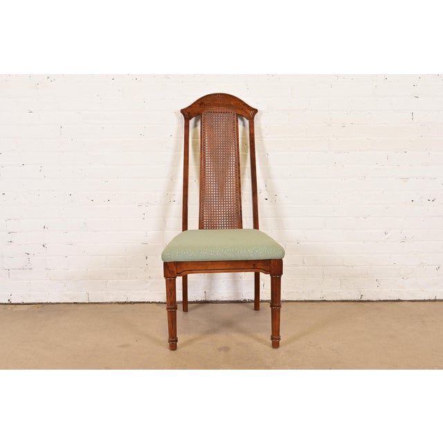 Henredon Style Mid-Century Hollywood Regency Carved Oak and Cane Bamboo Form High Back Side Chair or Dining Chair, Circa 1970s For Sale - Image 9 of 9