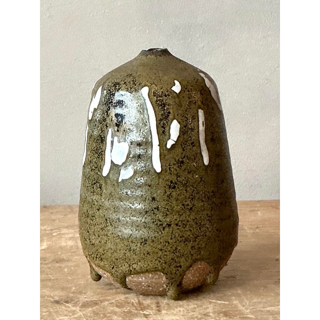 Traditional Vintage Boho Original Studio Pottery Weed Vase For Sale - Image 3 of 8