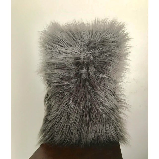 Contemporary Faux Mongolian Fur Rectangle Gray Pillow For Sale - Image 3 of 4