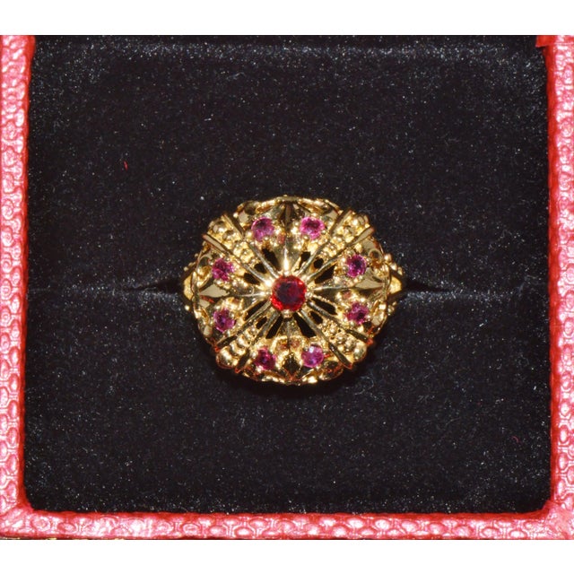 Vintage Franklin Mint Natural Ruby 18k 750 Solid Gold Etruscan Crown Dome Ring, Size 5.75 For Sale - Image 12 of 14