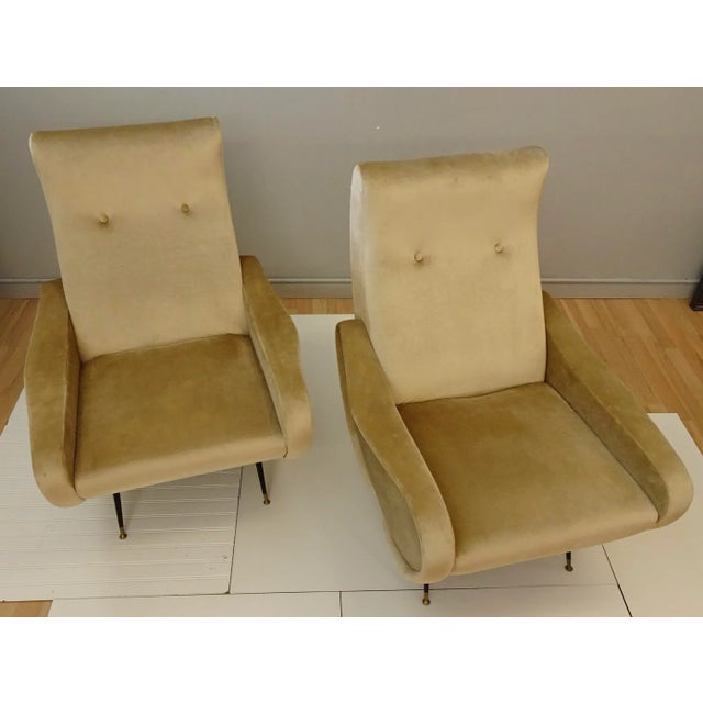 Pair of Zanusso Lady chairs in beige /gold velvet upholstery. Very good clean original condition with some minor age...