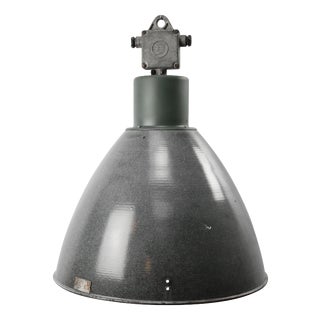 Vintage Industrial Gray Enamel Pendant Light For Sale