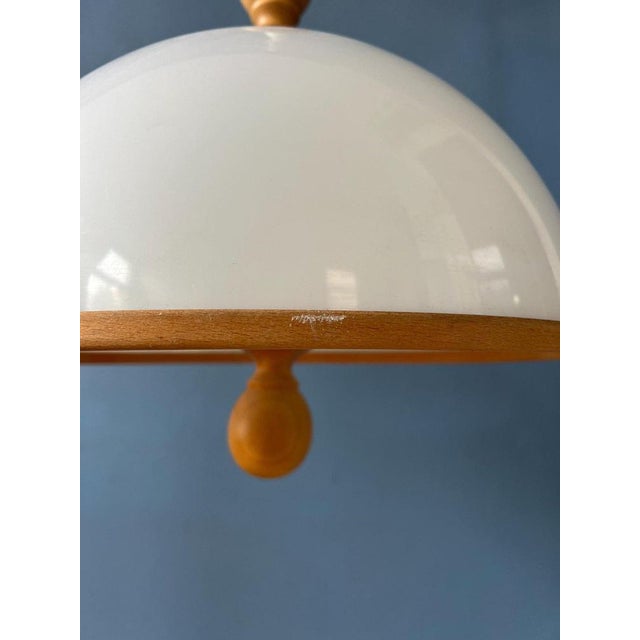 White Acrylic Glass Ceiling Pendant Lamp with Wooden Elements from Steinhauer For Sale - Image 9 of 11