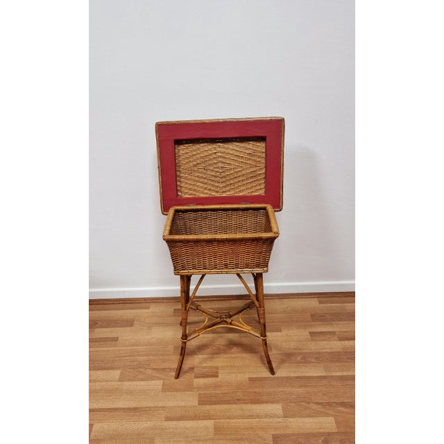 Italian Coffee Table with Sewing Rack in Bamboo and Wicker, 1950s For Sale - Image 6 of 12