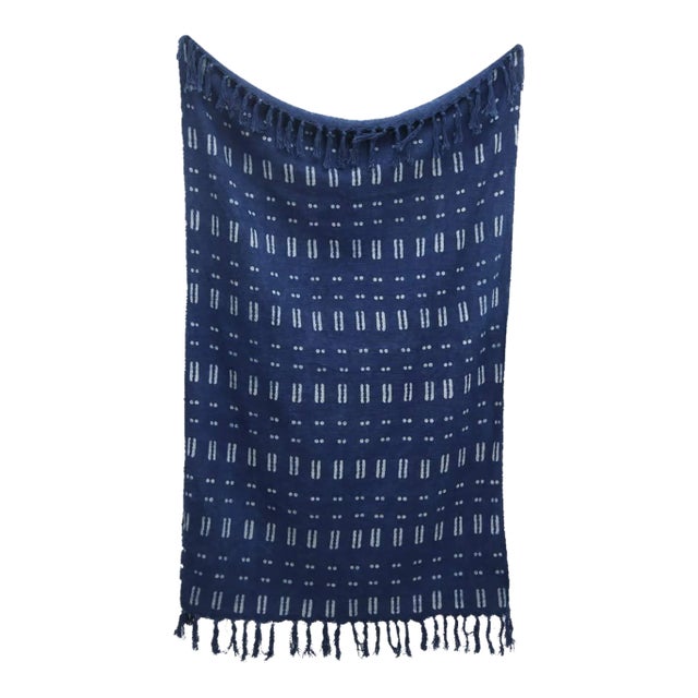 Contemporary Cotton Handwoven Block Printed Throw Blanket For Sale