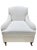 Contemporary Pair of Pearl White Bouclé Armchair With Rolled Arms and Brass Casters For Sale - Image 3 of 6
