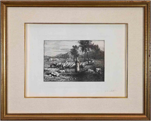 Unknown, Pasture, Late 19th Century, Etching, Framed