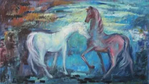 Antonio Sampaio, Horses, Oil on Canvas