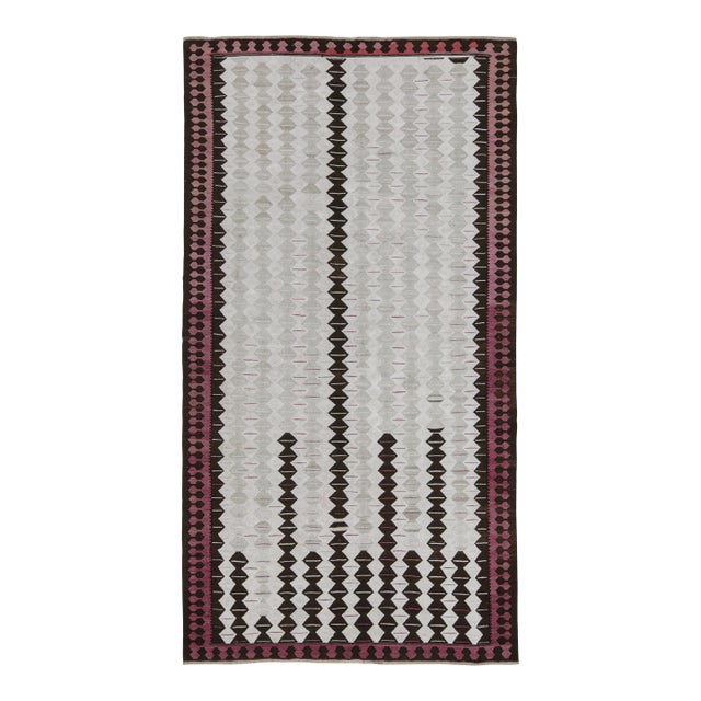 1950s Vintage Shahsavan Persian Kilim in Gray & Brown Geometric Pattern by Rug & Kilim - 5'7''x10' For Sale