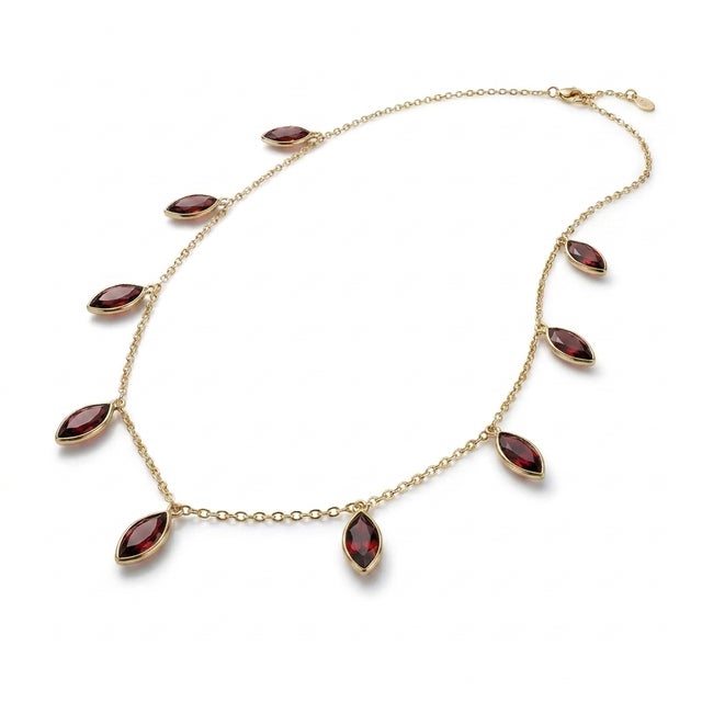 Not Yet Made - Made To Order Garnet Station Marquise Cut Necklace | Dangling Gemstone Dainty Necklace For Sale - Image 5 of 5