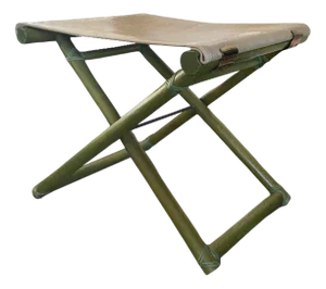 Vintage Regency Italian Beech and Leather Foldable Stool