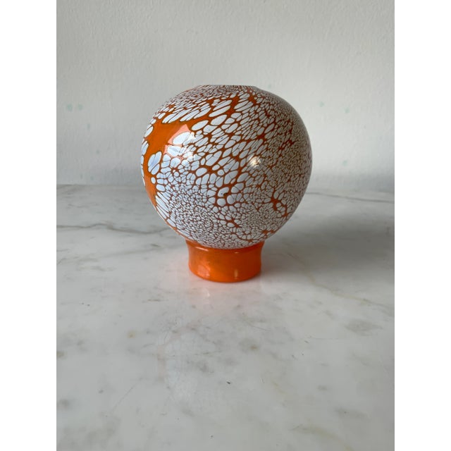 2000s Mottled Orange and White Studio Glass Orb Vase by Mark Woodham Chairish