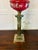 Mid 19th Century Antique Victorian Brass Oil Lamp with Cranberry Glass Font and Corinthian Column, 1860 For Sale - Image 5 of 8