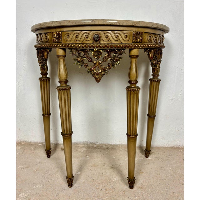 Italian Neoclassical Polychromed Console Table with Marble Top, Mid-20th Century For Sale - Image 12 of 16