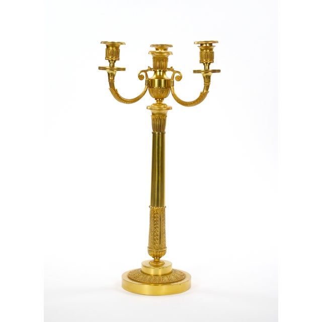 Late 19th Century Pair 19th Century Italian Gilt Bronze Four-Light Candelabra Engraved Details For Sale - Image 5 of 11