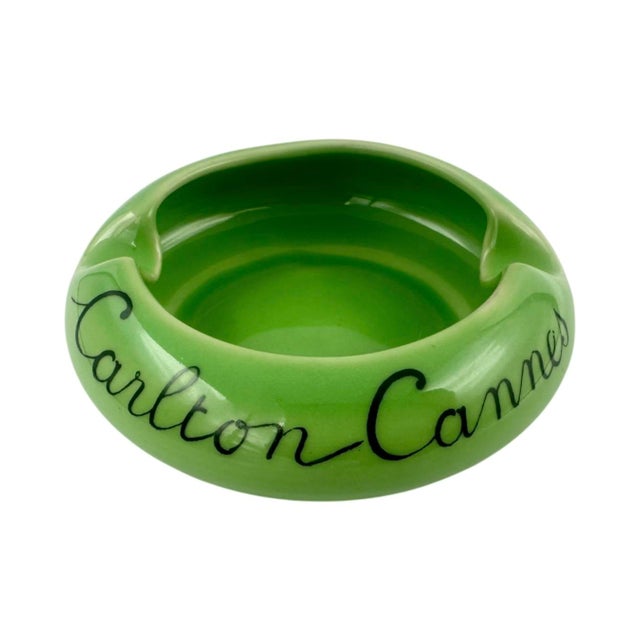 Vintage Carlton Cannes France Hotel Green Ashtray For Sale - Image 11 of 11