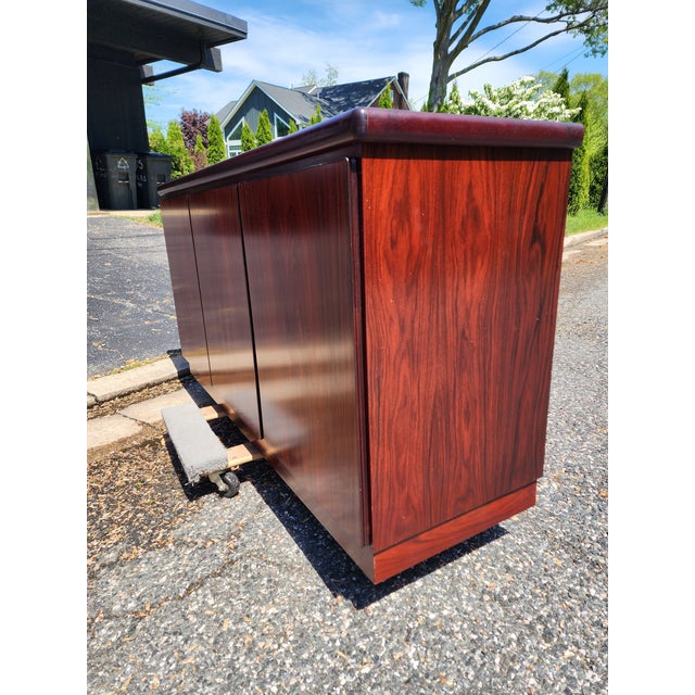 Stunning Vintage Skovby Mid-Century Modern Rosewood Credenza | Danish Modern 3-Door Buffet | Sleek Storage Cabinet For Sale - Image 12 of 18