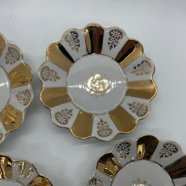 White Vintage Lc Bernadotte Porcelain Floral Dish, 22k Gold, 4" Diameter, Lot of 4 For Sale - Image 8 of 10