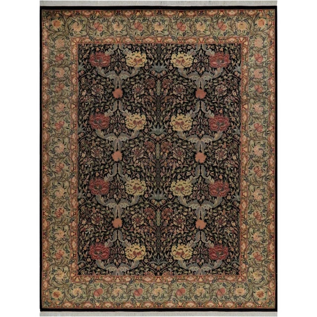 1980s Art Nouveau Pak-Persian Black/Lt. Gray Wool Rug -9'1 X 11'9 For Sale