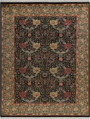 1980s Art Nouveau Pak-Persian Black/Lt. Gray Wool Rug -9'1 X 11'9
