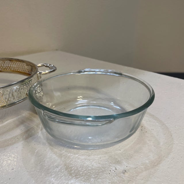 MidCentury Three Footed Silver Plated Covered Chafing Dish Casserole Warmer With Glass Bowl