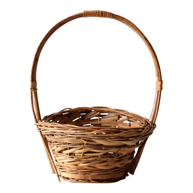 Vintage Woven Handle Basket For Sale