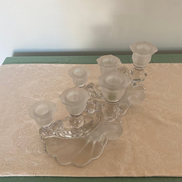Transparent Vintage Cambridge Glass Co. Frosted & Clear Art Deco Candelabra, a Pair For Sale - Image 8 of 8