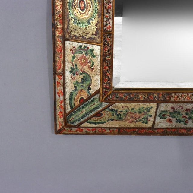 Italian Vintage Italian Venetian Polychromed Parclose Mirror With Stylized Flowers C1940 For Sale - Image 3 of 12
