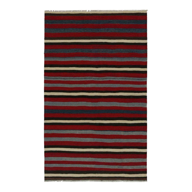 Rug & Kilim’s Afghan Tribal Kilim Rug in Red With Geometric Striped Patterns For Sale