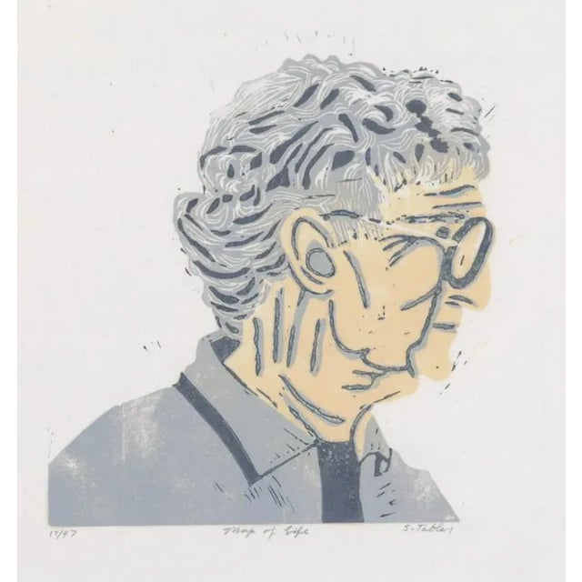 Portraiture Shirley Tabler Map of Life Portrait Linocut For Sale - Image 3 of 3