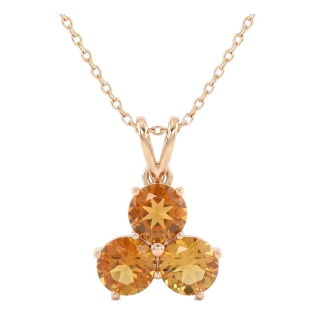 Citrine Gemstone Dainty Necklace | Trio Stone Citrine Pendant | November Birthstone Pendant for Woman For Sale