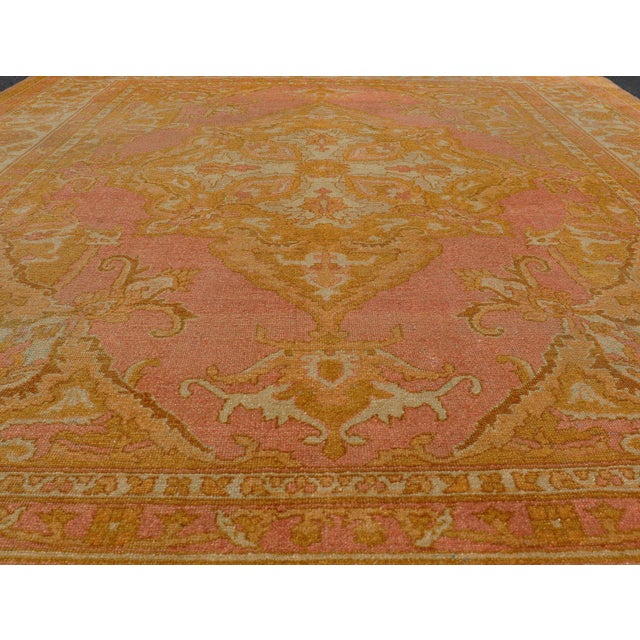 Textile Antique Indian Amritsar Rug in Acidic Yellow, Pink and Ivory With Medallion For Sale - Image 7 of 14