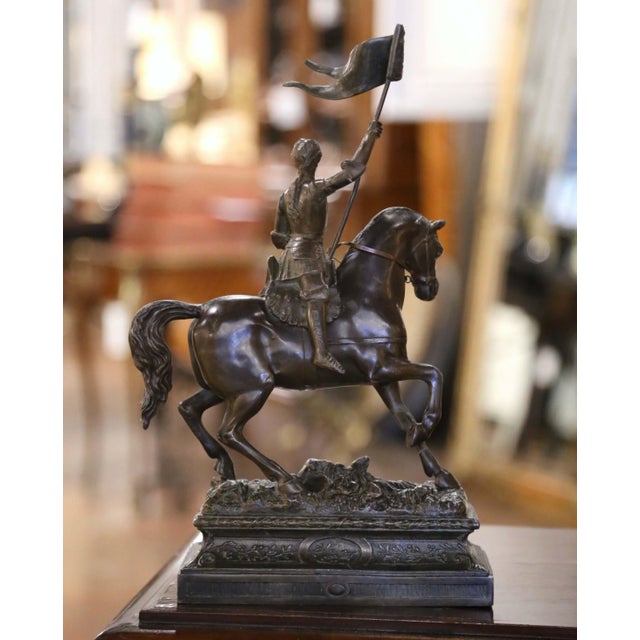 19th Century French Patinated Spelter Figure of Joan of Arc on Horse For Sale In Dallas - Image 6 of 7
