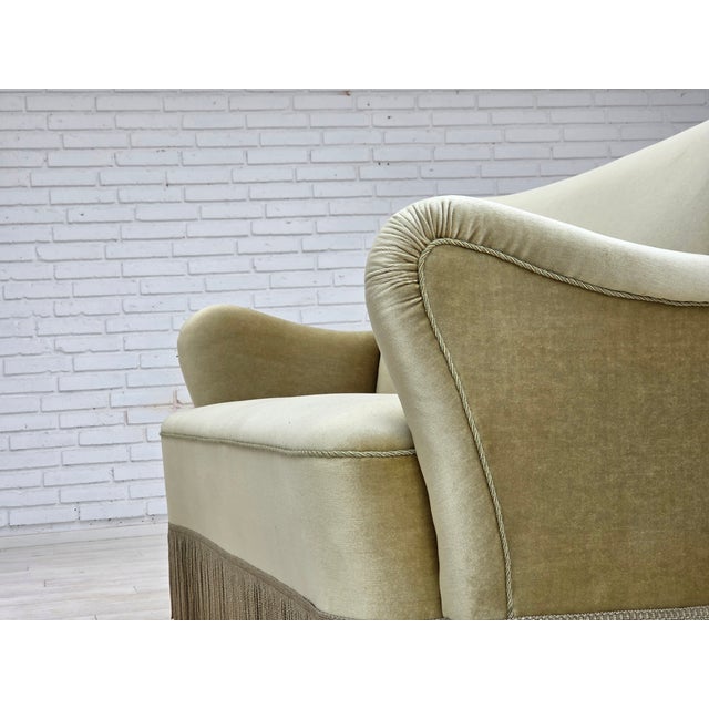 Danish 2-Seater Sofa in Green Furniture Velour & Beech Wood Legs from Slagelse Møbelværk, 1960s For Sale - Image 9 of 13