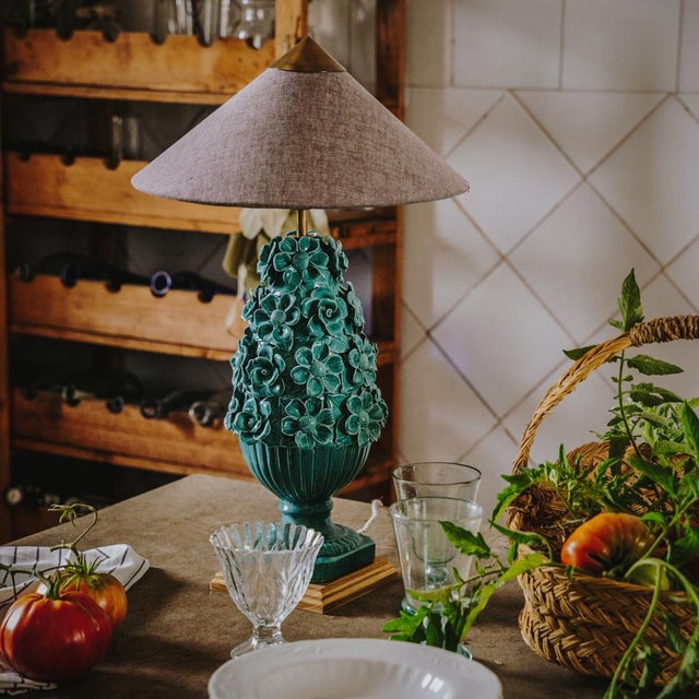 Manises Flora lamp. Completely handmade. Each piece is made by hand so each lamp is unique and different. It has a height...