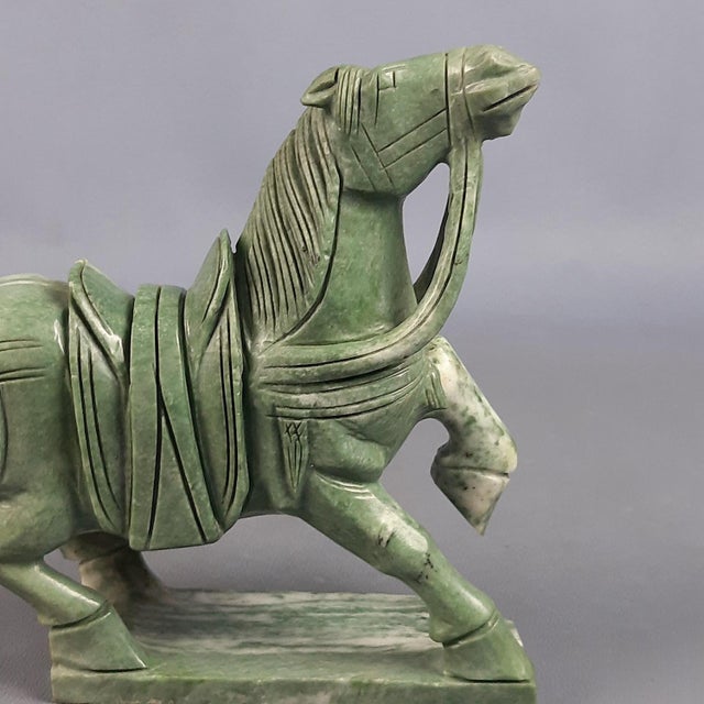 Chinese Jade Horse Sculpture on Wooden Base, 20th Century For Sale - Image 12 of 18
