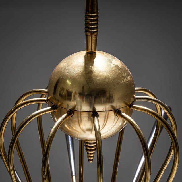 Mid 20th Century Sputnik Brass Chandelier, Italy, Mid-20th Century For Sale - Image 5 of 9