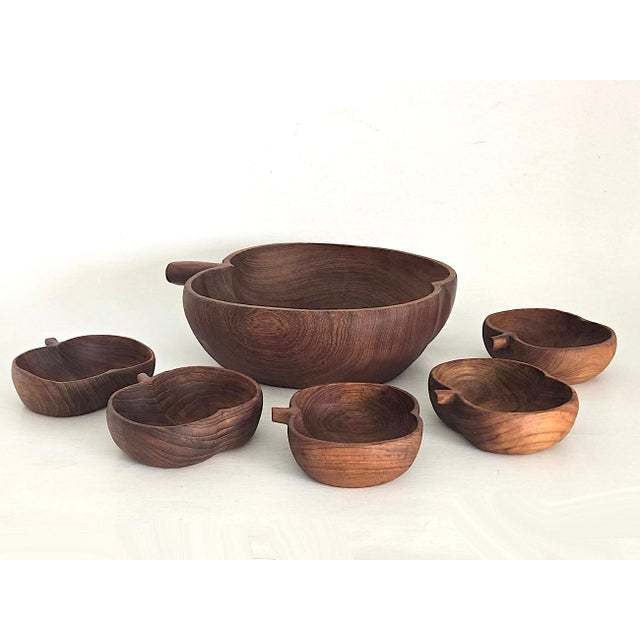 Mid-Century Modern Mid 20th Century Teak Wood Apple Shaped Salad Bowls, 6 Pieces For Sale - Image 3 of 10