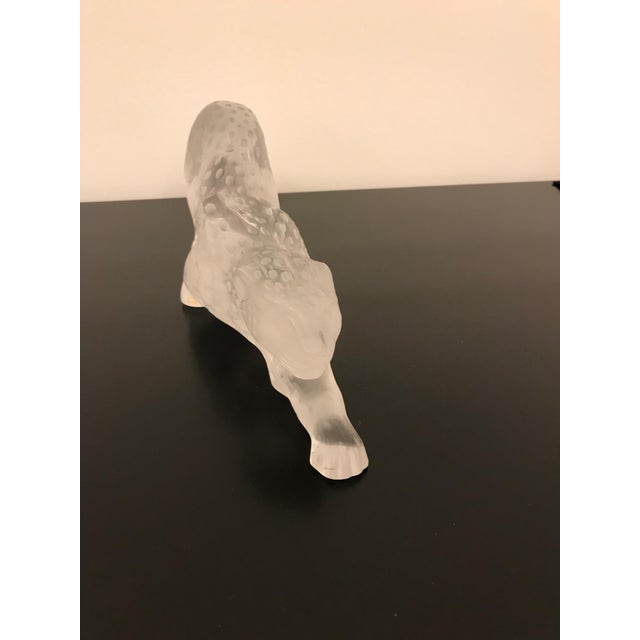 Original Lalique Paris sticker. Hand etched mark under paw: Lalique @ France with star.