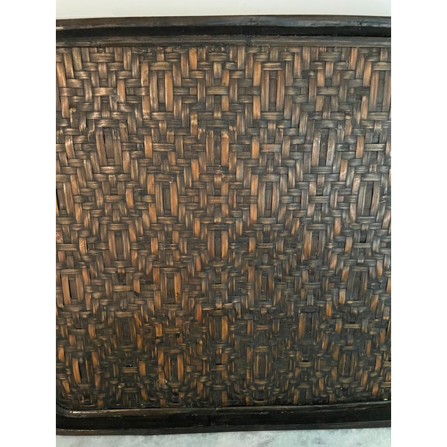Pair of Midcentury Chinese Woven Bamboo Trays For Sale - Image 4 of 7