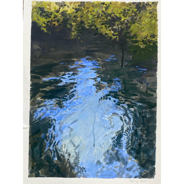 2010s Impressionist Style Painting of Moving Water on Paper by Bryan Young For Sale - Image 5 of 8