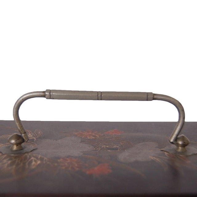 Brown 1930s Japanese Jewelry Box Lacquer Interior and Skeleton Key For Sale - Image 8 of 8