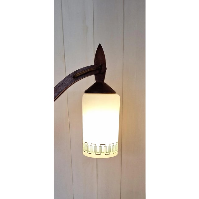 Wood Mid-Century Danish Extendable Teak Wall Lamp with Swivel Arm and White Patterned Glass Shade, 1960s For Sale - Image 7 of 11