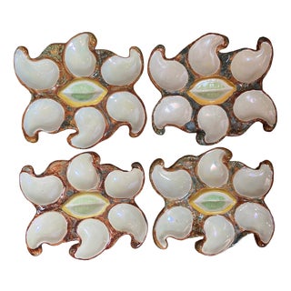 Vintage French Majolica Oyster Plates from Vallauris, 1950s, Set of 4 For Sale