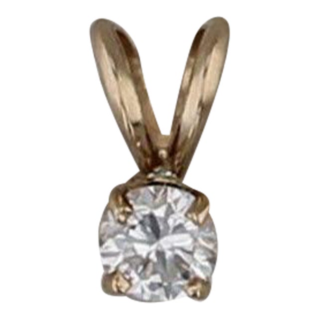 0.66ct Round Diamond Solitaire Pendant 14k Yellow Gold Small Drop For Sale