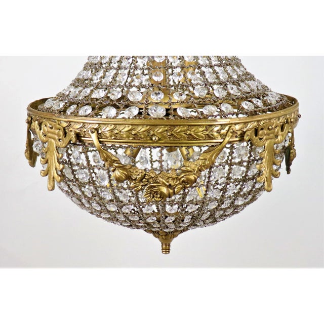 Retro Empire Style Bronze and Crystal Chandelier For Sale - Image 9 of 13