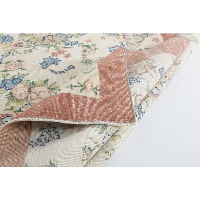 Vintage Turkish Oushak Handmade Wool Cotton Beige Area Rug For Sale - Image 9 of 11