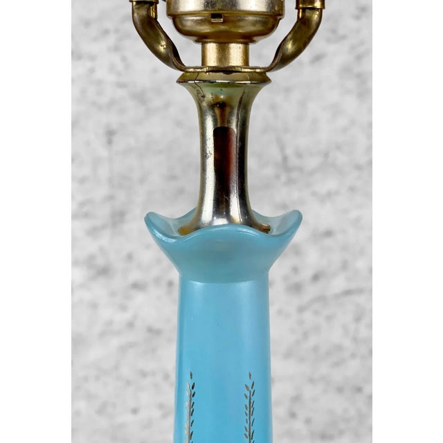 Mid-Century Sculptural Porcelain Light Blue Table Lamp For Sale - Image 4 of 10