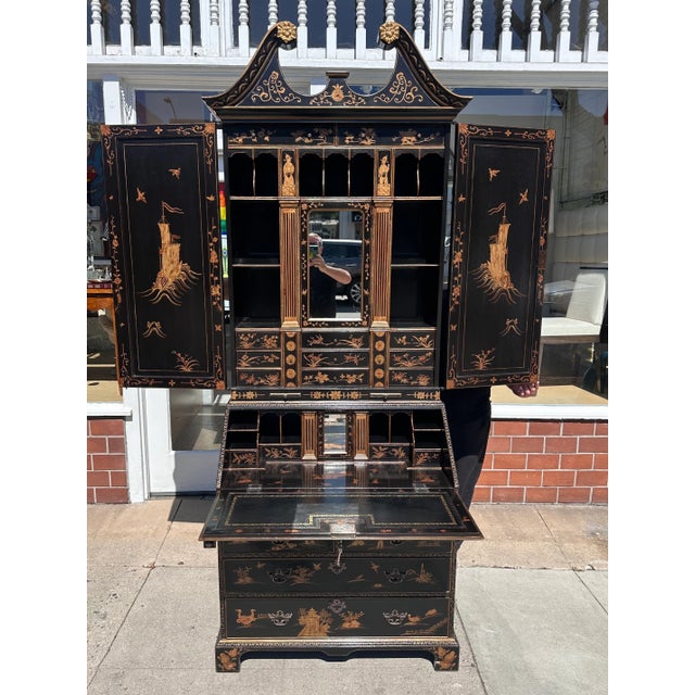 2010s 18th C Style George I Burton-Ching Black Chinoiserie Secretary Desk Bookcase For Sale - Image 5 of 10