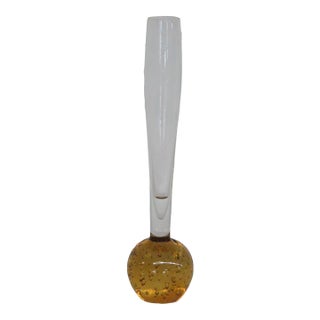 Mid Century Glass Amber and Clear Controlled Bubble Bud Vase For Sale